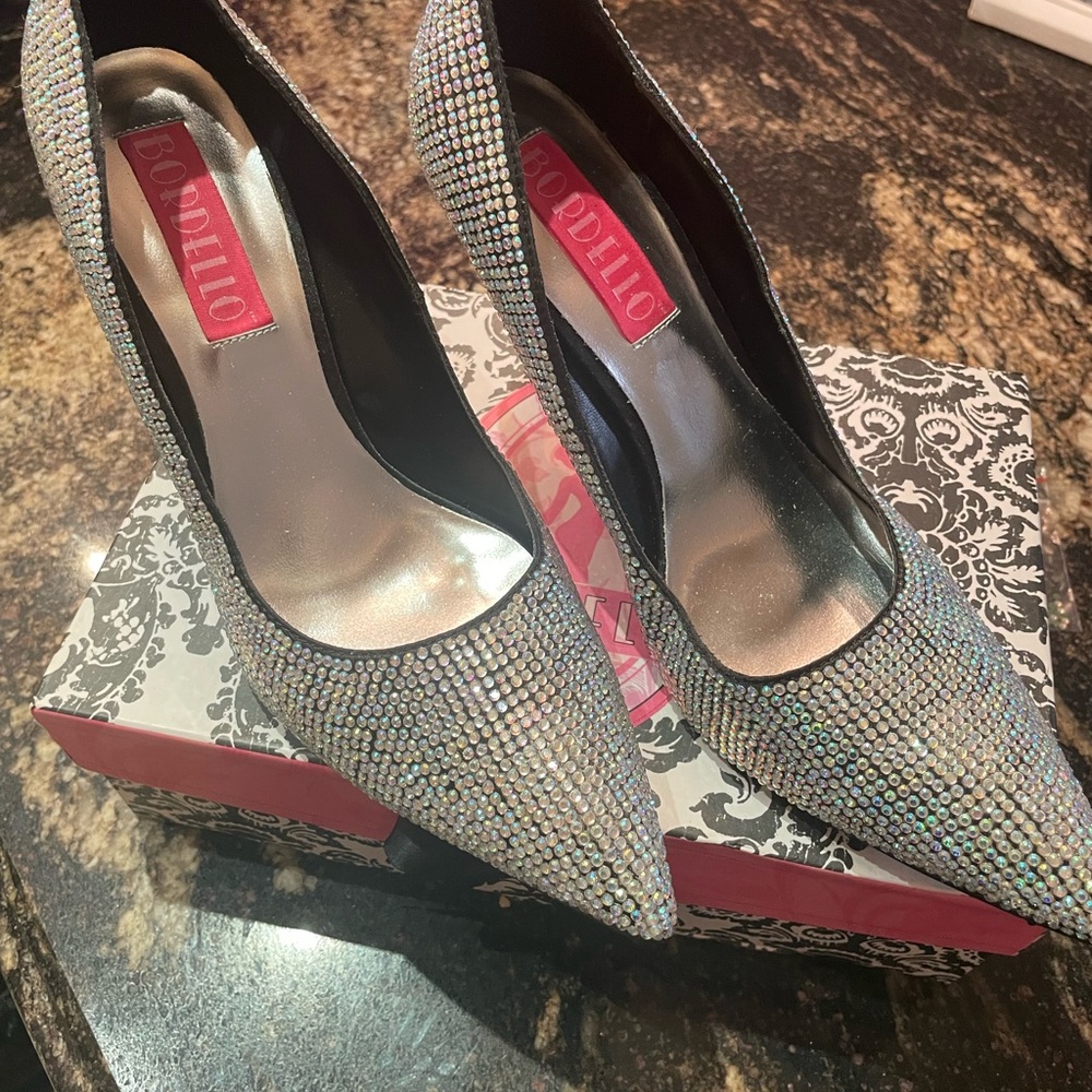 Bordello Sparkling Silver Heels